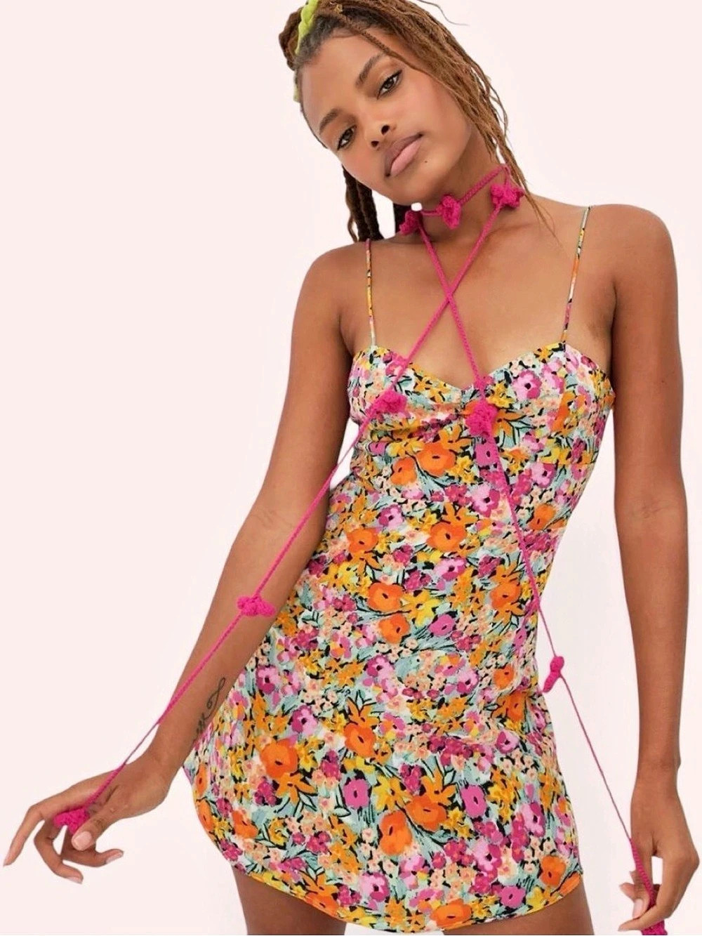 For Love & Lemons Floral Mini Sundress Open Back Summer Dress S